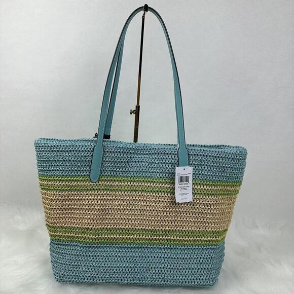 COACH City Tote Bag In Straw/Light Turquoise Multi CBG87 NWT - Picture 2 of 6